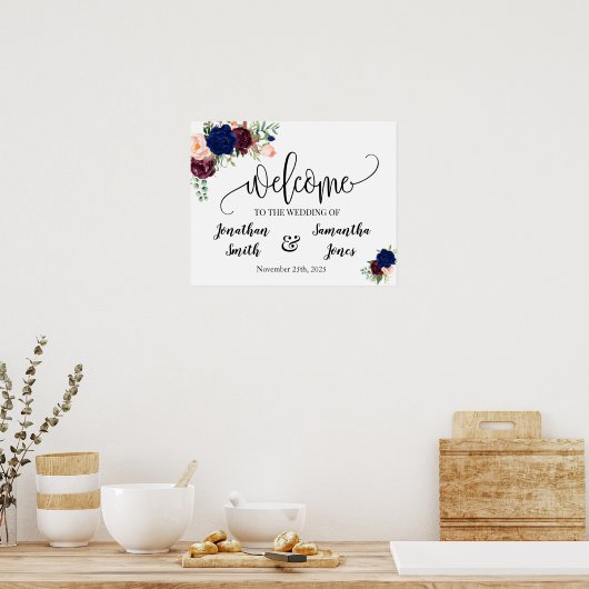 Panneau de bienvenue de mariage affiche florale ma (Cuisine)