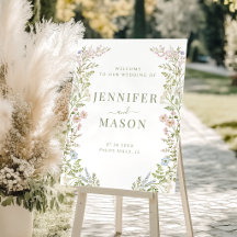 Panneau de bienvenue de mariage aux fleurs sauvage