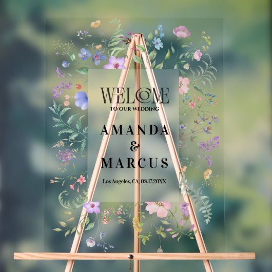Panneau de bienvenue de mariage avec des fleurs sa (Neutre)