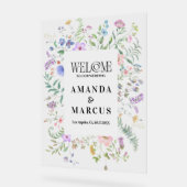 Panneau de bienvenue de mariage avec des fleurs sa (Angle)