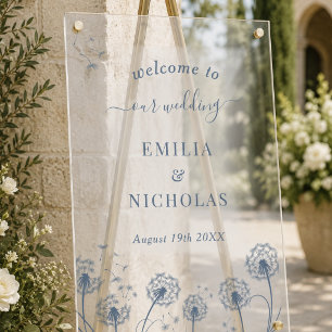 Panneau de bienvenue de mariage bleu à fleurs sauv