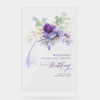 Panneau de bienvenue de mariage chic floral violet