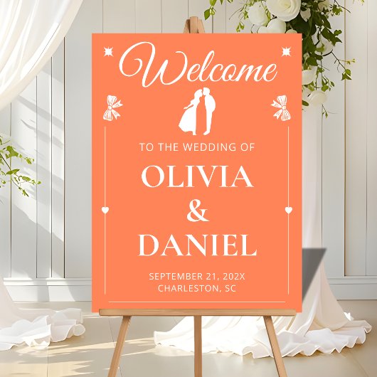 Panneau de bienvenue de mariage corail vibrant