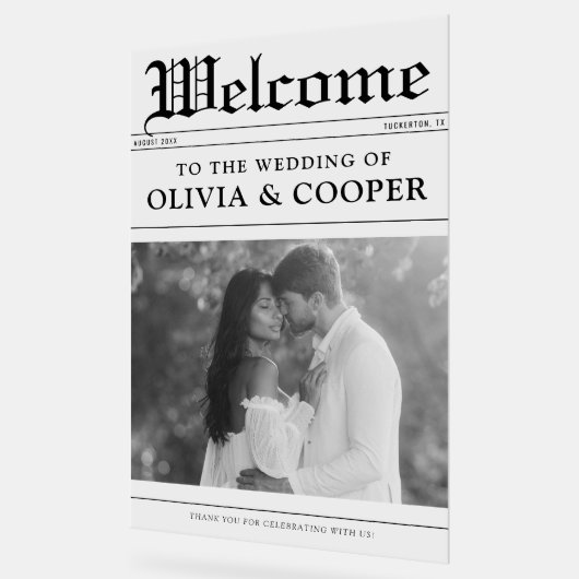 Panneau de bienvenue de mariage de journal (Angle)