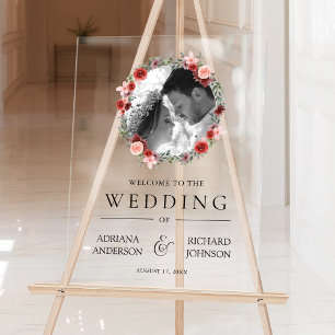 Panneau de bienvenue de mariage de photo florale d