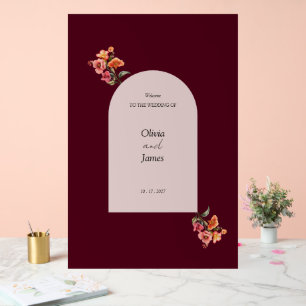 Panneau de bienvenue de mariage floral arqué en Bo