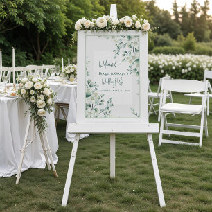 Panneau de bienvenue de mariage floral verdoyant c