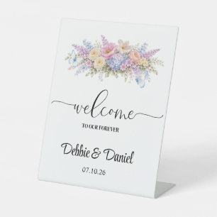 Panneau de bienvenue de mariage sur piédestal