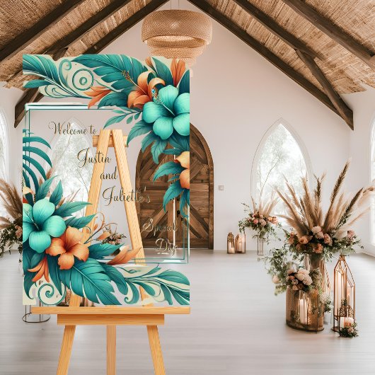 Panneau de bienvenue de mariage Tropical Iridescen