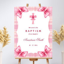 Panneau de bienvenue élégant baptême à ruban rose