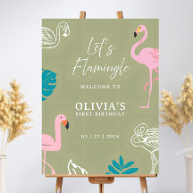 Panneau de bienvenue Flamingo Vert Sauge Tropical