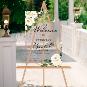 Panneau de bienvenue floral blanc pour la fête de