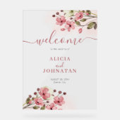 Panneau de bienvenue mariage à l'aquarelle rose vi (Recto)