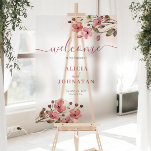 Panneau de bienvenue mariage à l'aquarelle rose vi
