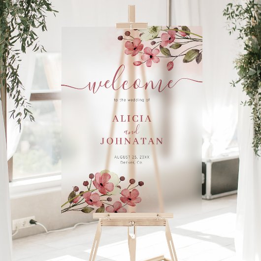 Panneau de bienvenue mariage à l'aquarelle rose vi