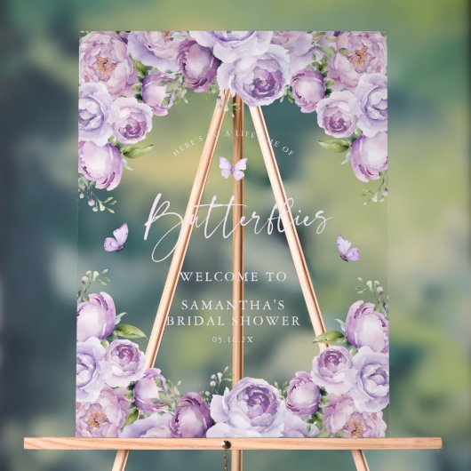 Panneau de Bienvenue Mariage Papillons Violets (Neutre)