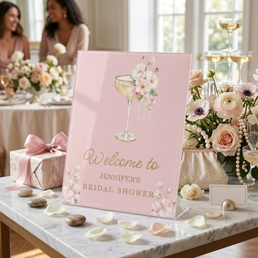 Panneau de bienvenue Perles roses et Prosecco