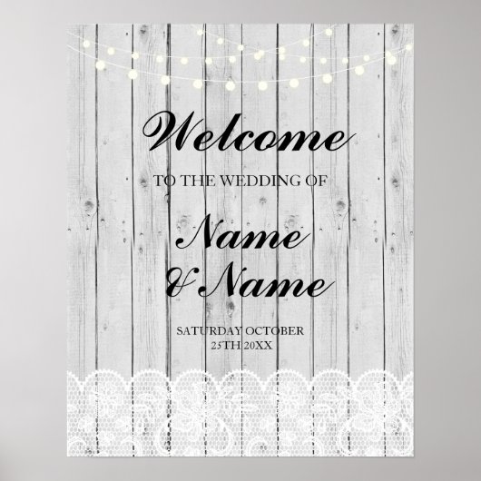Panneau de bienvenue Poster Mariage Dentelle Grise (Devant)