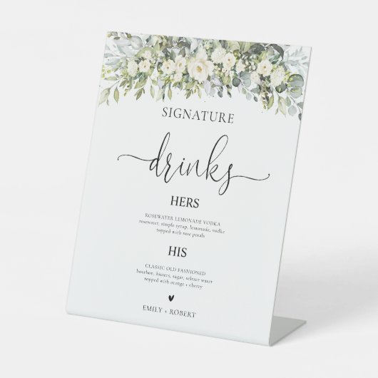 Panneau de boissons signatures florales blanches (Recto)