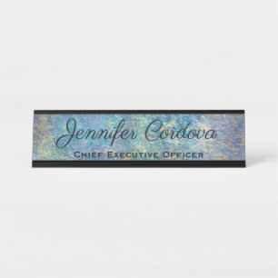 Panneau de bureau Paon Sarcelle Abstrait Plaque no