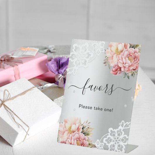 Panneau de cadeau d'invité en dentelle florale ros