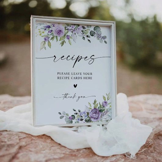 Panneau de carte de recette de fleurs violettes ro