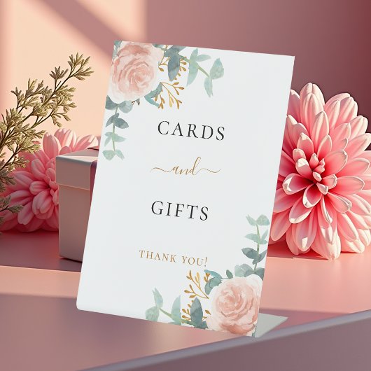 Panneau de cartes et de cadeaux floraux rose eucal