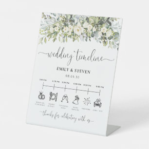 Panneau de Chronologie de Mariage Floral Blanc