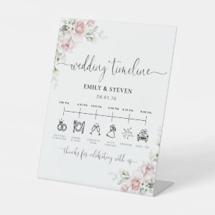 Panneau de Chronologie de Mariage Floral Rose Tend