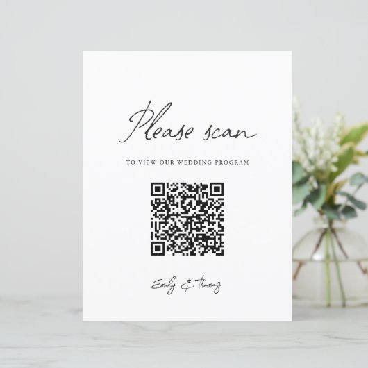 Panneau de code QR pour programme de mariage minim (Debout devant)