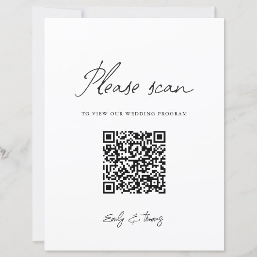 Panneau de code QR pour programme de mariage minim (Devant)