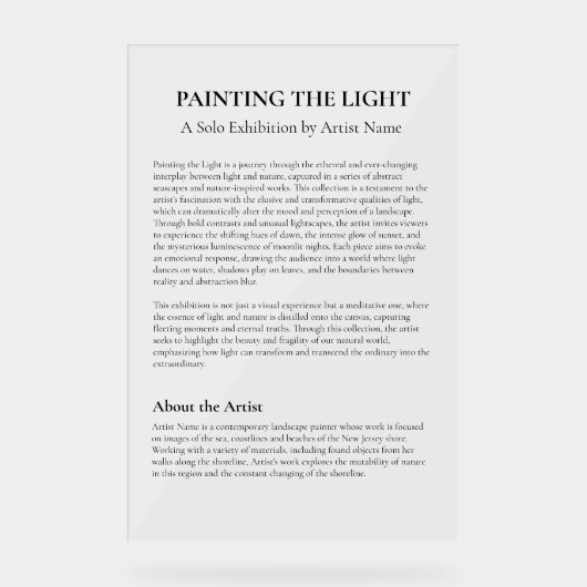 Panneau de déclaration d'artiste pour exposition d (Recto)