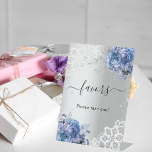Panneau de faveur des invités en dentelle bleu arg