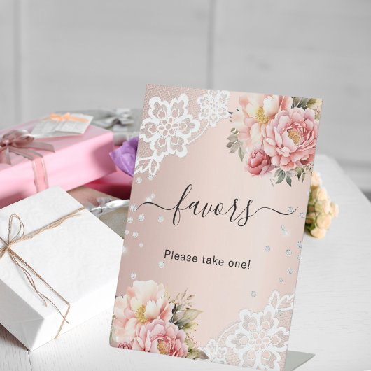 Panneau de faveur en dentelle florale rose