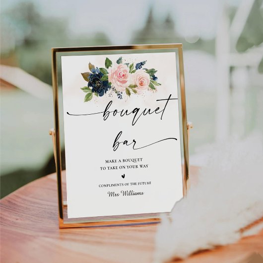 Panneau de la barre de bouquet marine et rose pâle