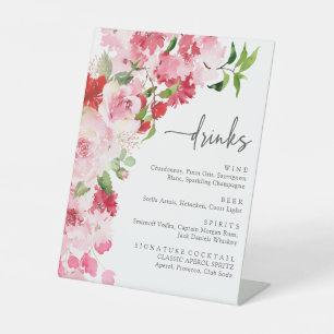 Panneau de liste de boissons florales roses rouges