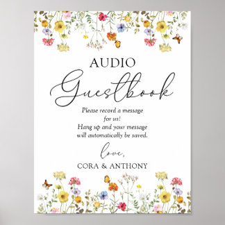 Panneau de livre d'or audio de mariage Boho Wildfl