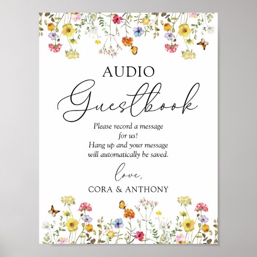 Panneau de livre d'or audio de mariage Boho Wildfl (Devant)