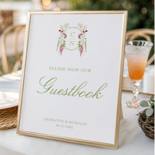 Panneau de livre d'or de mariage à monogramme flor