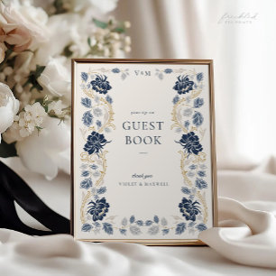 Panneau de livre d'or de mariage Art Nouveau bleu