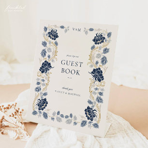 Panneau de livre d'or de mariage Art Nouveau bleu