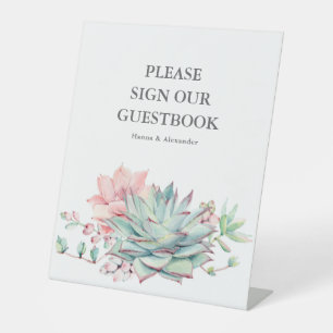 Panneau de livre d'or de mariage aux succulentes a