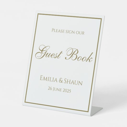 Panneau de livre d'or de mariage élégant blanc et (Recto)