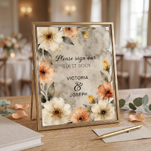 Panneau de livre d'or de mariage floral en terre c