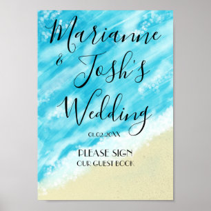 Panneau de livre d'or de mariage tropical océan pl