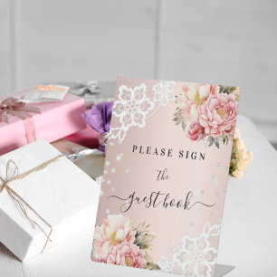 Panneau de livre d'or en dentelle florale rose