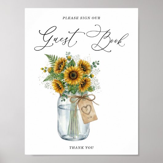 Panneau de livre d'or en pot Mason tournesol rusti (Devant)