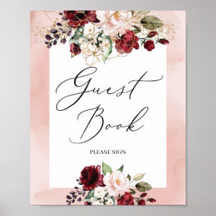 Panneau de livre d'or floral or rose burgundy bohè