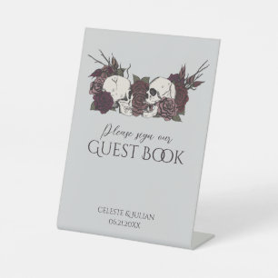 Panneau de livre d'or gris clair Crânes et Roses g