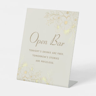 Panneau de mariage à bar ouvert floral or